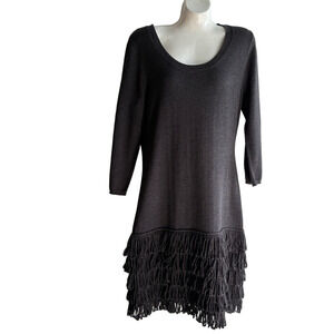 Calvin Klein Sweater Dress with Fringe Hem M